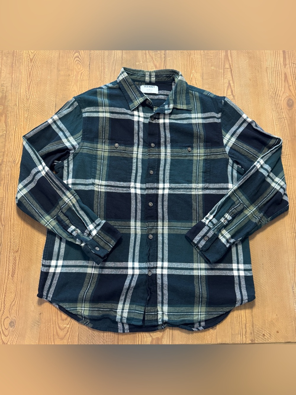 Old Navy Green Plaid Men’s Double-Brushed Flannel Shirt - Large